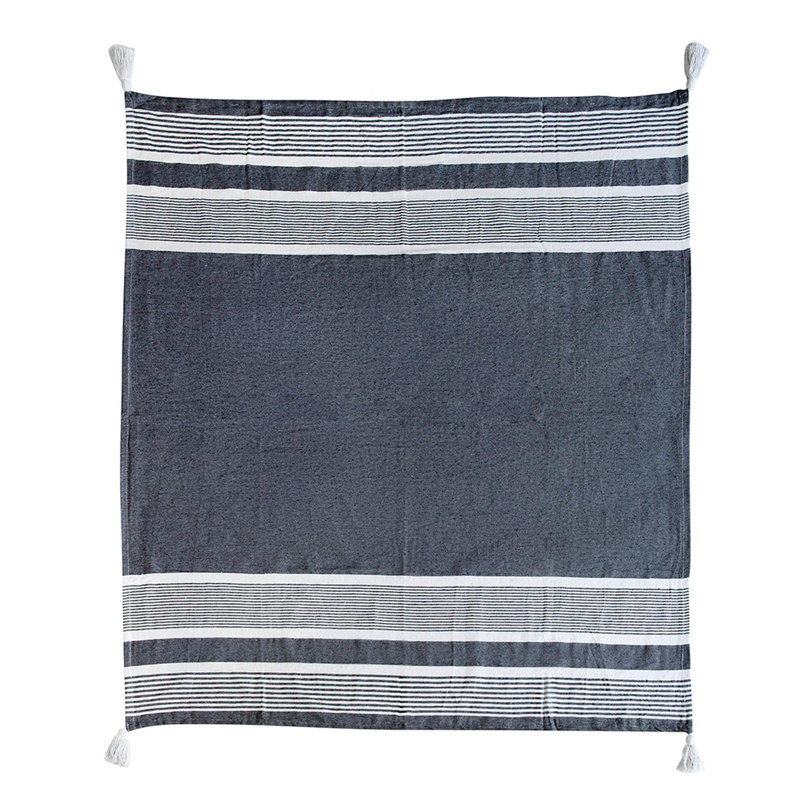 Couverture douce en coton 1pc, Rayures blanches/noires