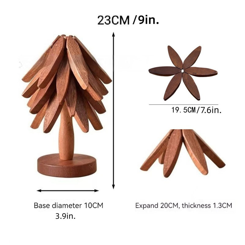 Walnut Finish Wooden Trivet with Stand and Handle