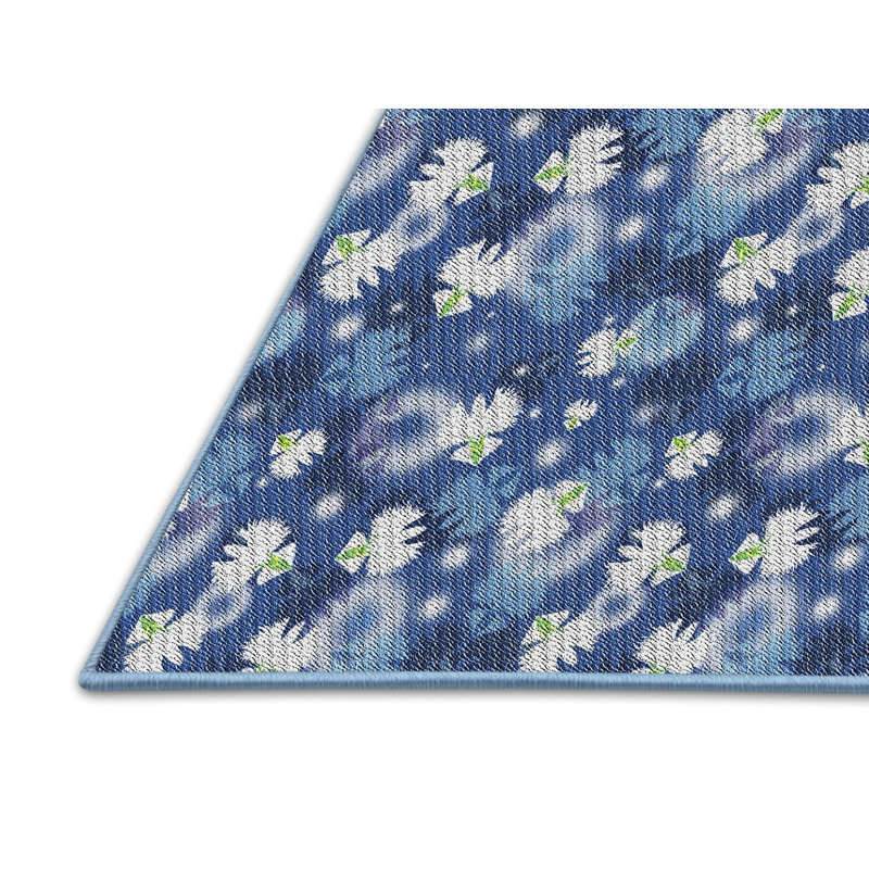 Tapis bleu/blanc tissé à la machine, Rectangle 5 pi x 7 pi
