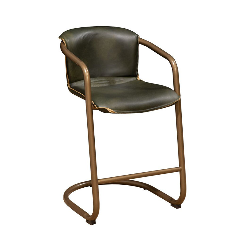 Chiavari Distressed Leather Bar Stool, Emerald Green/Antique Gold, Counter Stool (26" Seat Height)
