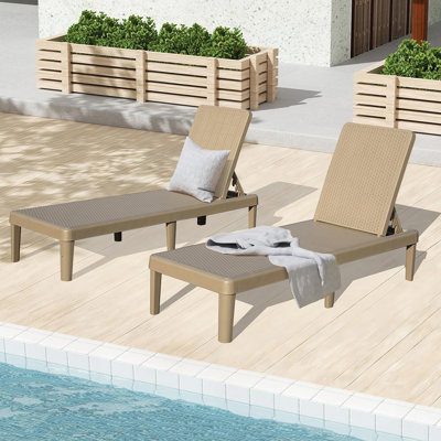 Durable Pool Lounge Chairs Set of 2, 6-Position Adjustable Backrest, Waterproof Resin for Outdoor Comfort and Style