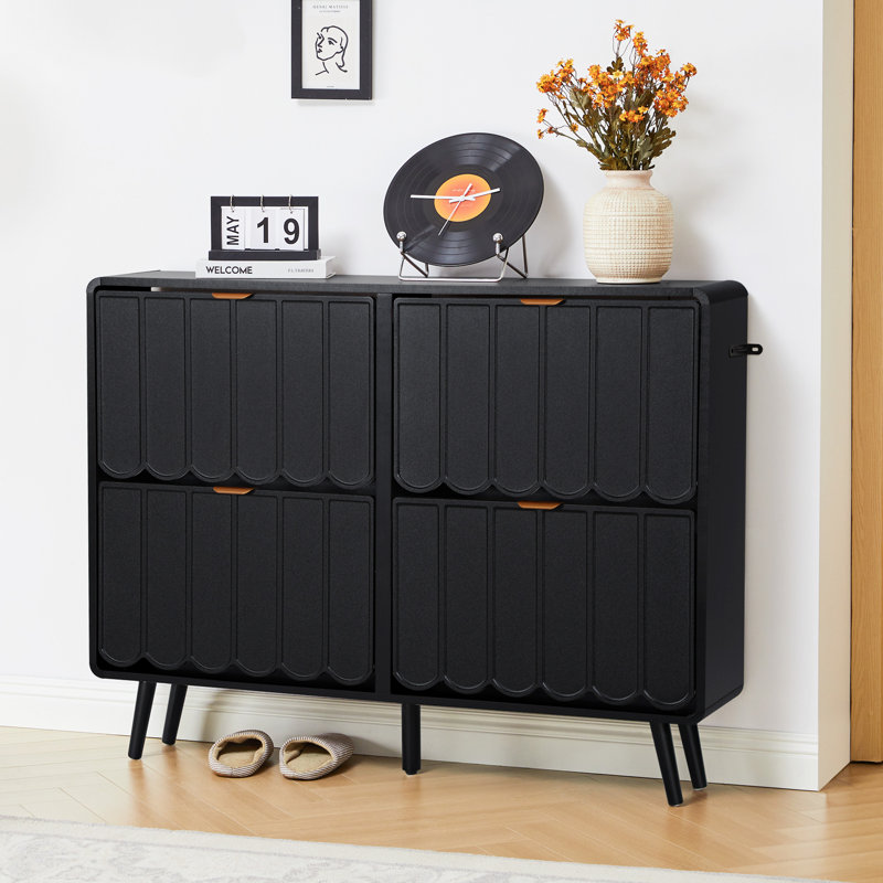 16 Pair Shoe Storage Cabinet, Black