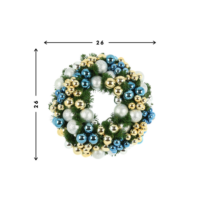 26" Holiday Evergreen Wreath With Ornaments