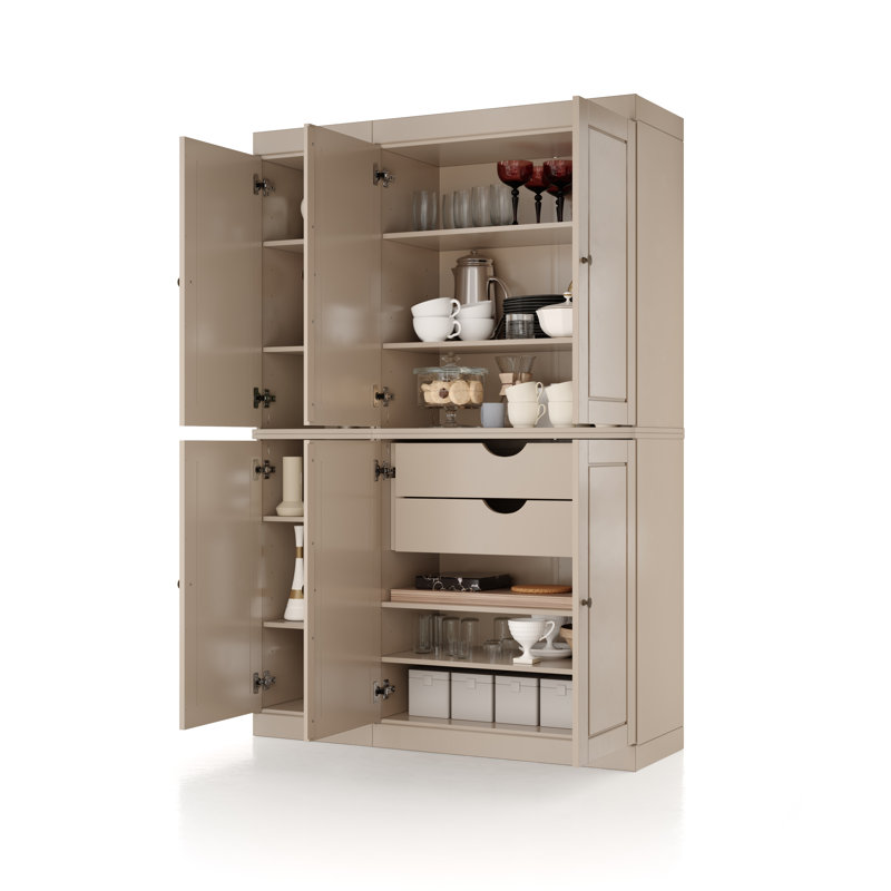 Niculae 100% Solid Wood Tall Kitchen Pantry Cabinet with Doors & 2 Drawers, Adjustable Shelves, Modular Kitchen Storage Cabinet, 48.5" W x 71.5" H
