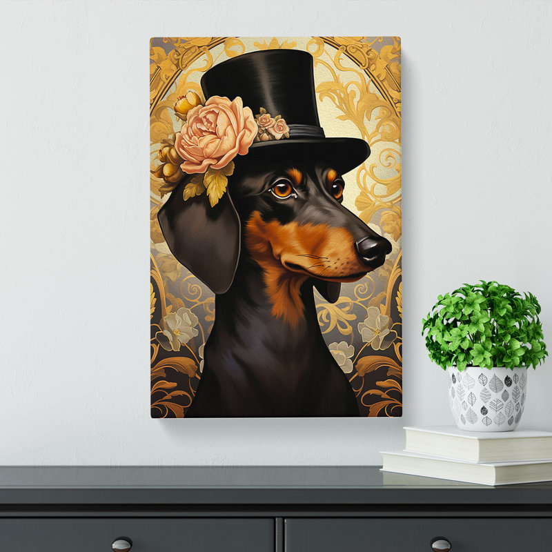 Dachshund Nouveau No.2 - Print on Canvas, 60cm H x 40cm W x 3cm D