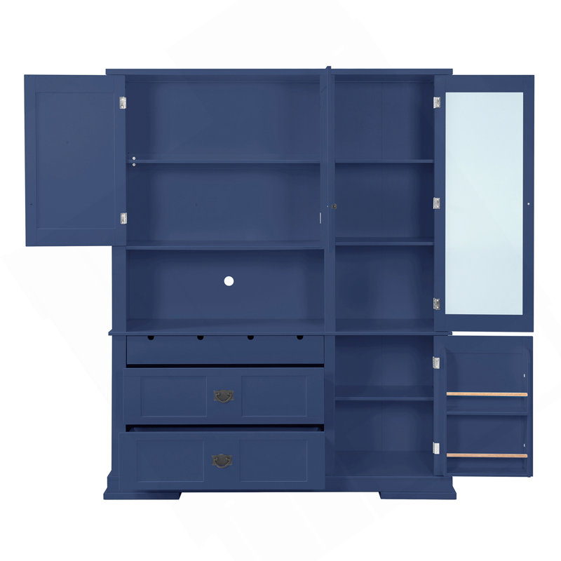 Traditional 63.3X17.8.X78.3Inch Freestanding Buffet With Hutch, Large Kitchen Pantry Storage Cabinet Cupboard With Drawers,Door Shelf And Adjustable Shelves, Blue