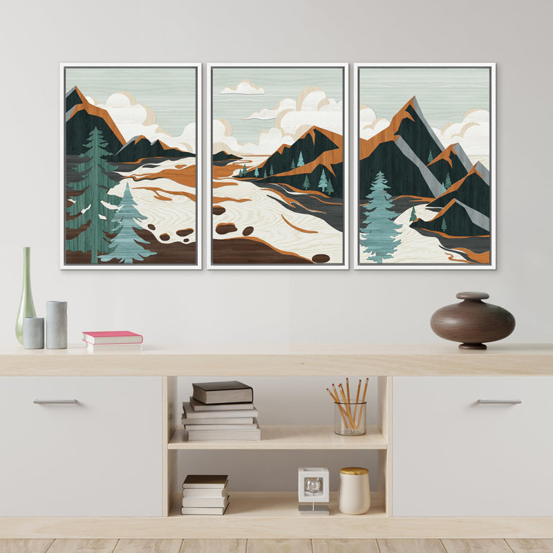 «Sun Mountain Landscape Nature Wilderness Modern Art Boho Decor Colorful Chic Living Room» 3 pièces, Blanc, H 24 po x l 16 po