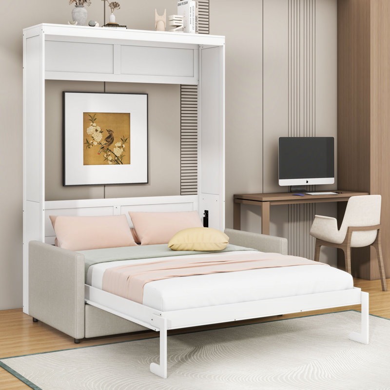 Lit escamotable double avec canapé Artemiy, Blanc