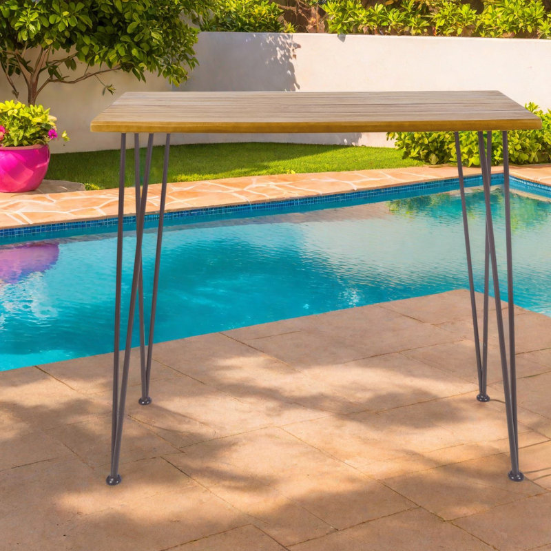 Tables de patio industrielles en bois d'acacia, 47,25 x 18,25 x 40 po, pour le divertissement rustique