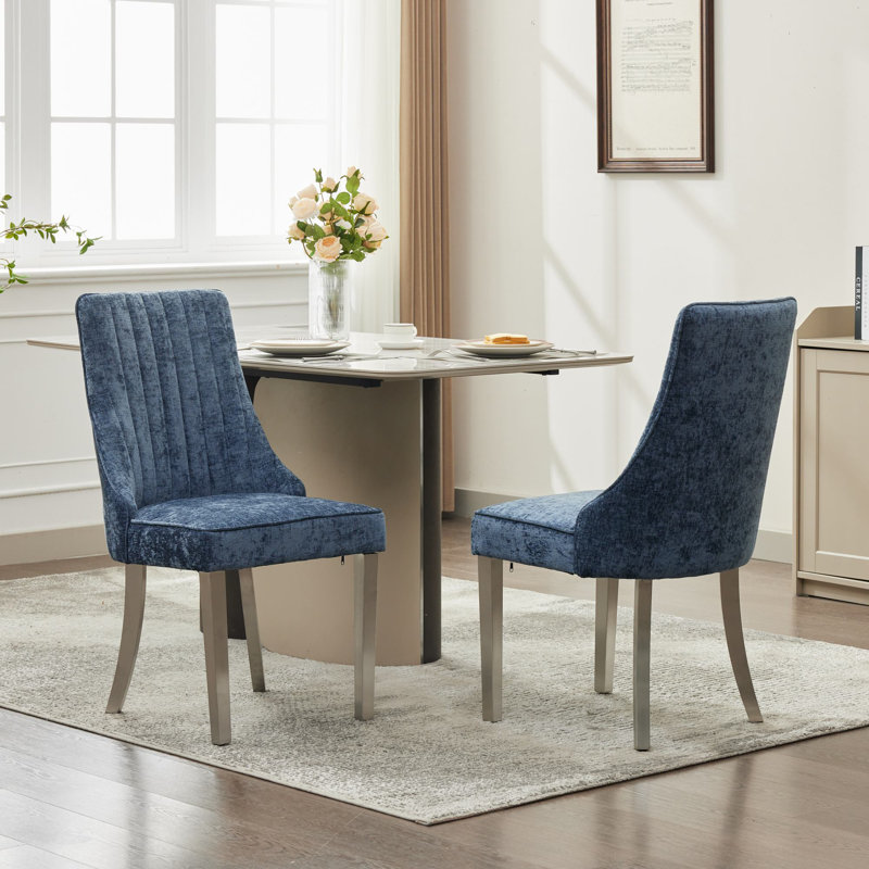 Chaise de salle à manger moderne, Argent argent, Bleu