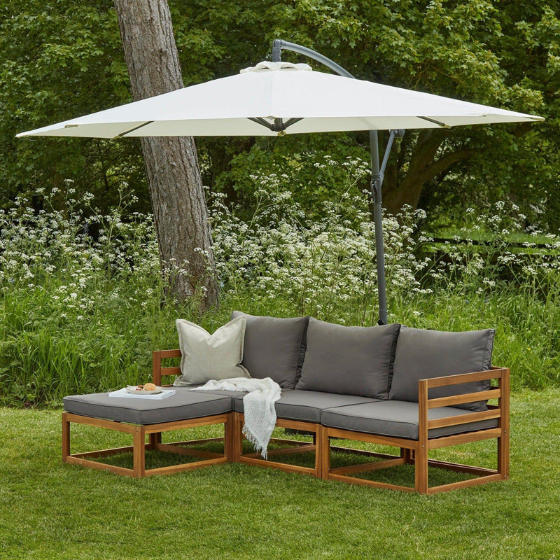 Rimasha 206.4cm Wide L-Shaped Acacia Patio Sofa with Cushions, Cream