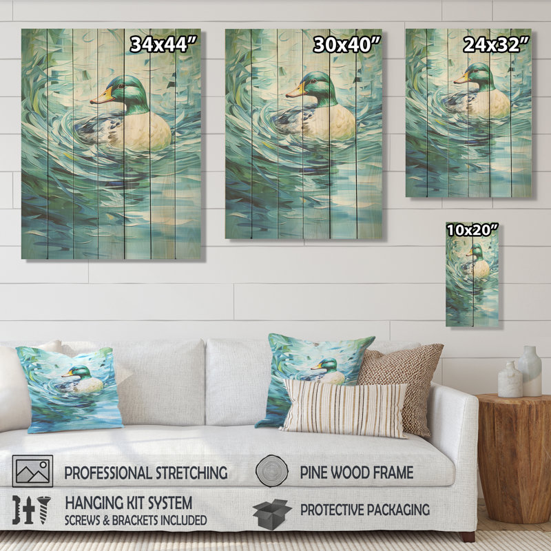 Duck Abstract Ripples II - animal de canard sur bois, H 20 po x l 10 po