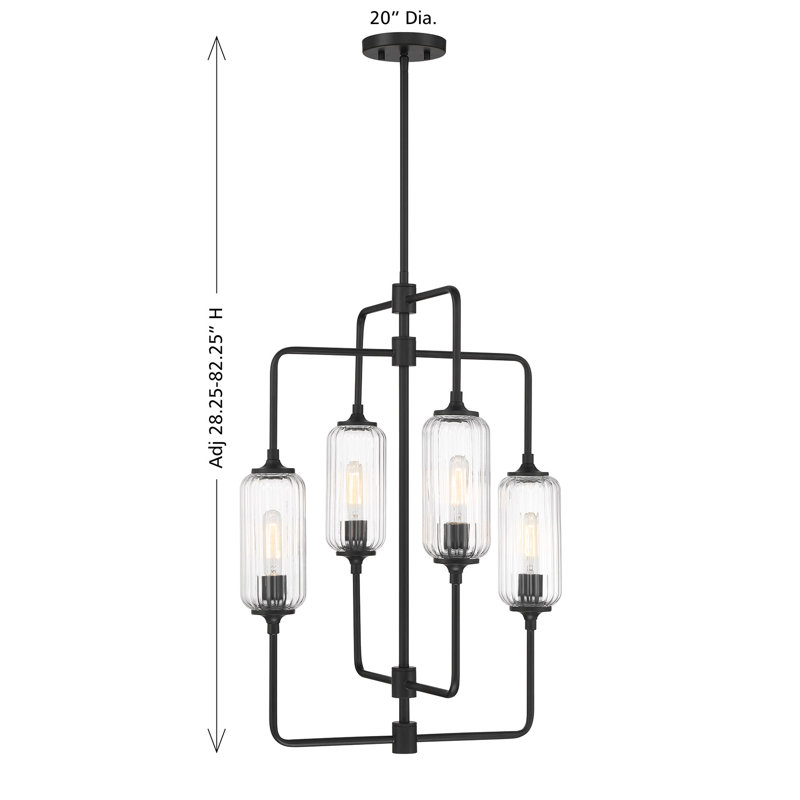 Lustre 4 lumières Nunley , H 28,25 po x l 20 po x P 20 po, Noir mat