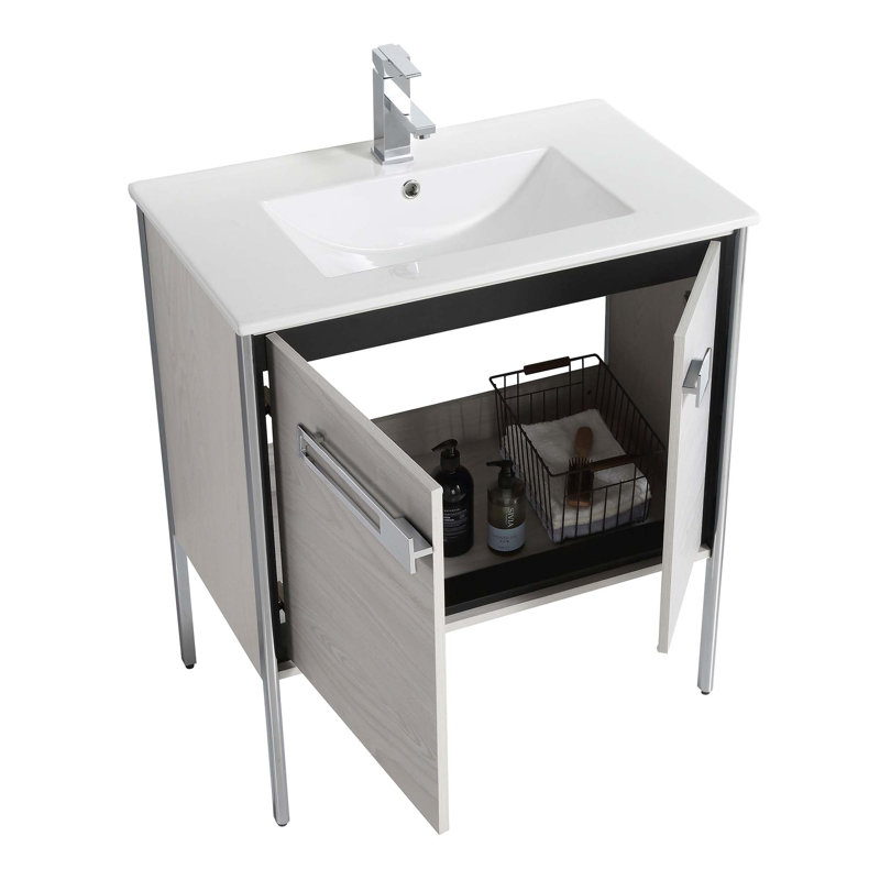 30" Single Bathroom Vanity, Polished Chrome, Mild Gray Oak