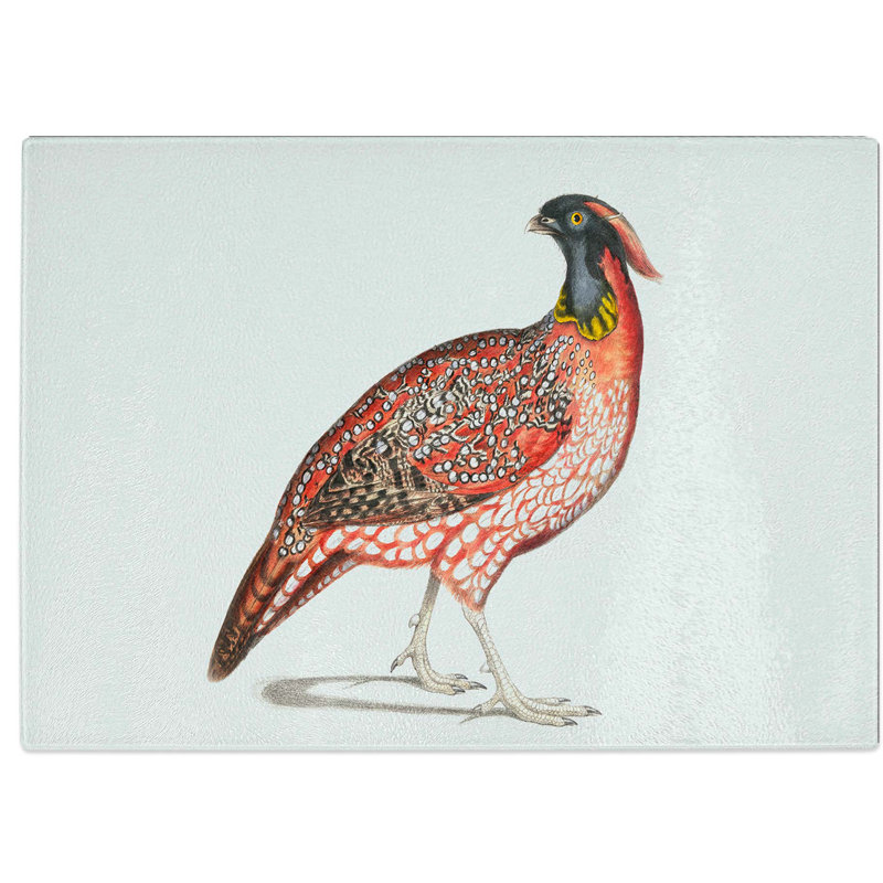 Tempered Glass Chinese Horned Pheasant Illustration Chopping Board, 39 cm W x 28.5 cm L