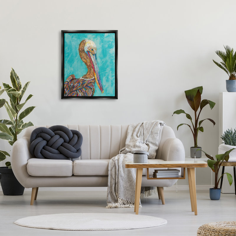 «Beautiful Pelican Bird Vivid Collage Patterns Design» par Lisa Morales - peinture sur toile tendue