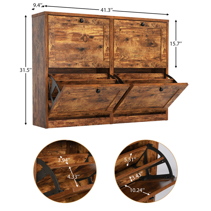 Josy 16 Pair Shoe Storage Cabinet, Rustic Brown