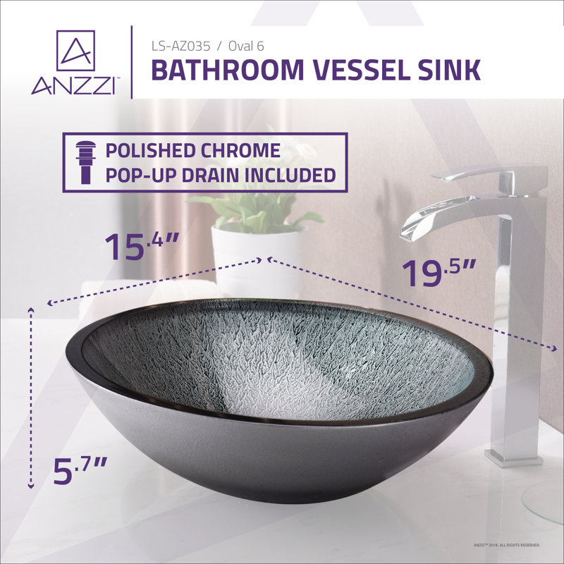 ANZZI Egret Series 15.4'' Blue Tempered Glass Oval Bathroom Sink