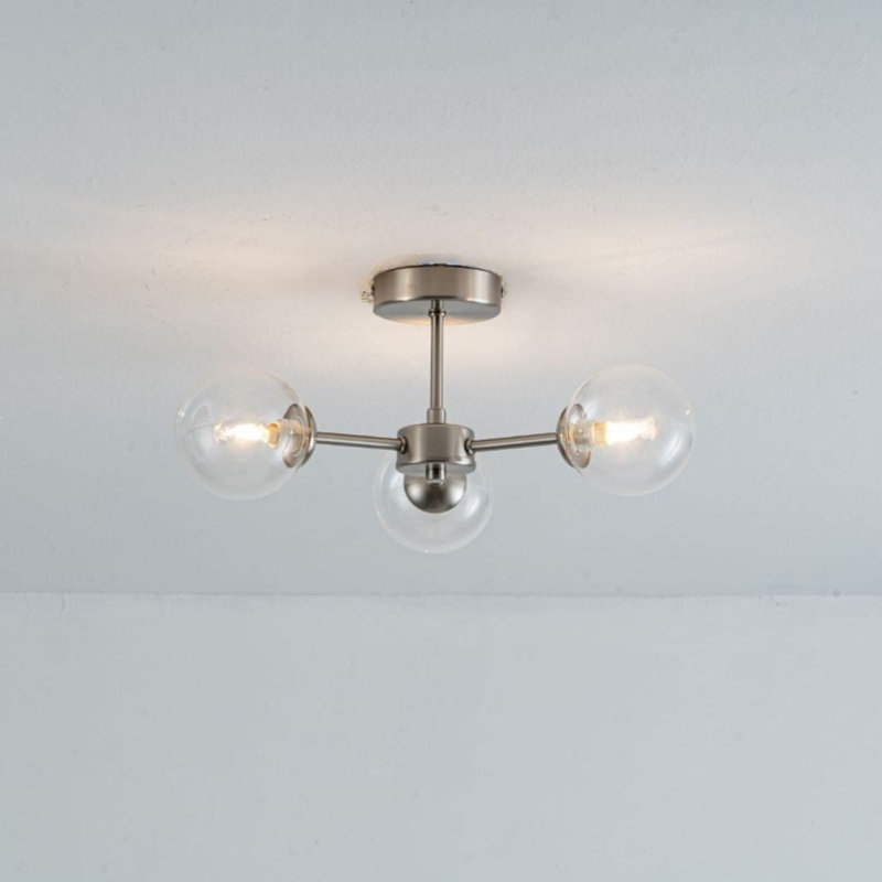 Glass Semi Flush Mount, Clear, Satin Nickel