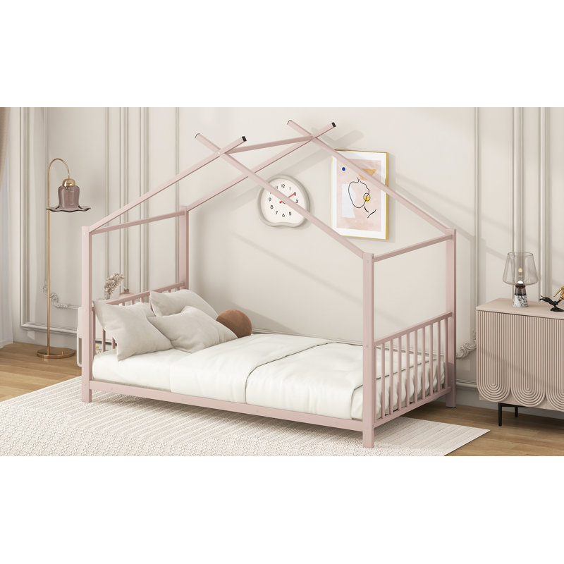 Lit plateforme simple en métal, Rose
