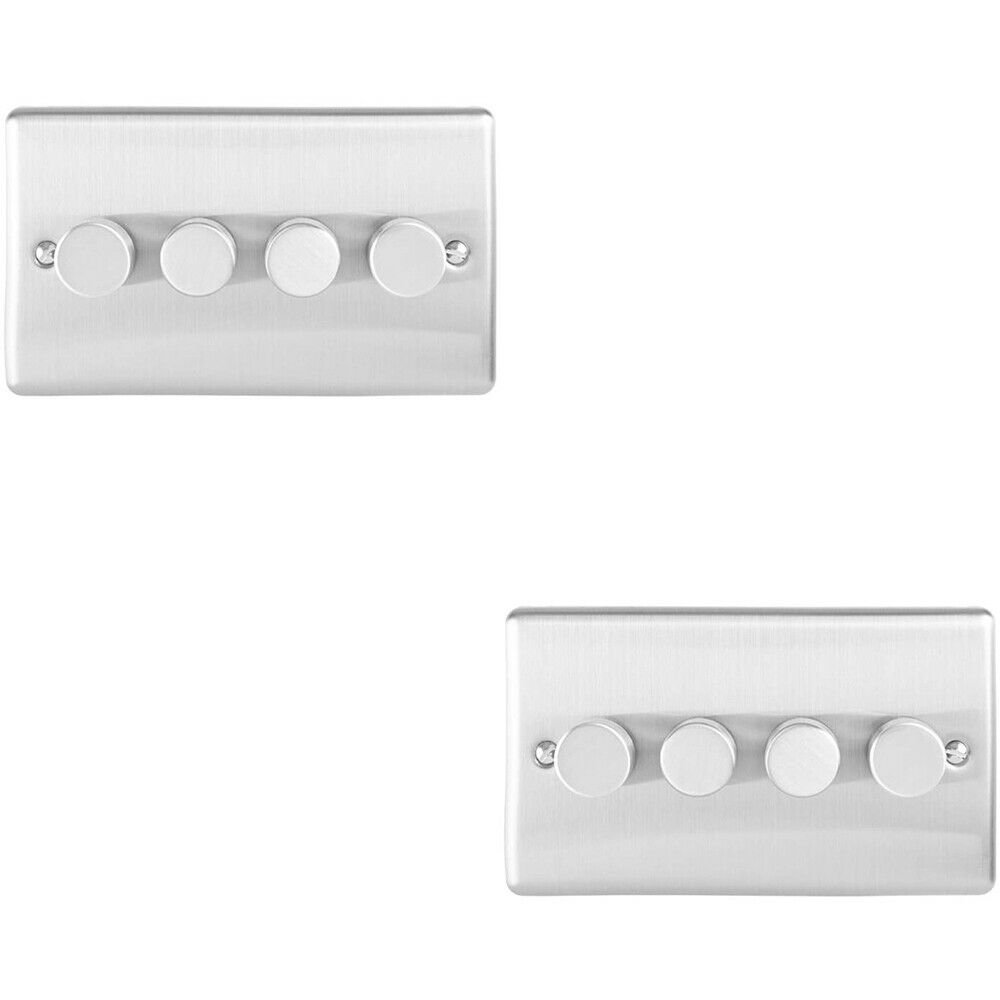 2 PACK 4 Gang 400W 2 Way Rotary Dimmer Switch CHROME Light Dimming Plate
