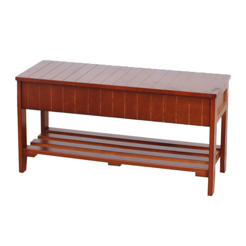 Quality Entryway Shoe Bench In Cherry Finish Solid Wood And Ample Storage - 35.5" X 13" 18" Practical With Useful Strong Construction For