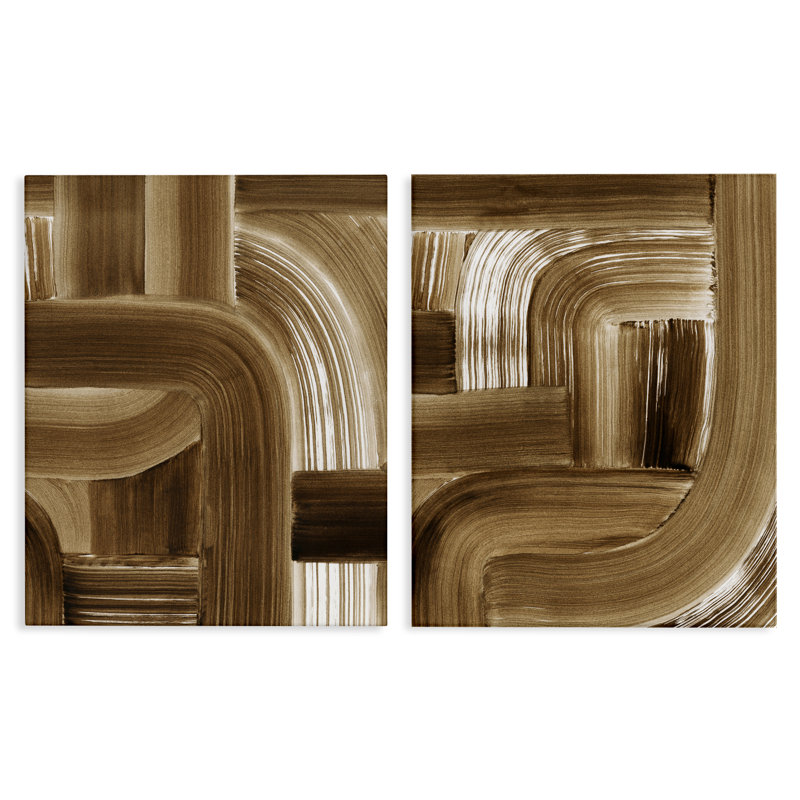 «Gentle Brown Brushstrokes», ensemble de 2 toiles murales par Grace Popp, H 30 po x l 24 po