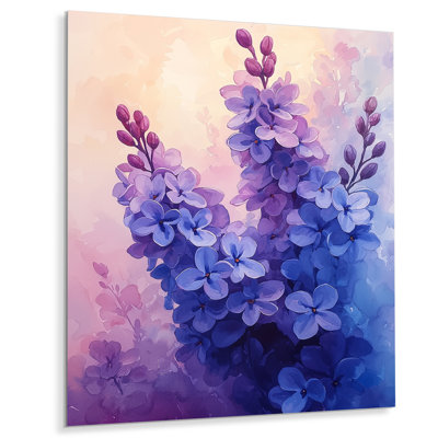 Abstract Lilacs In Blue And Purple Bloom - Traditional Metal Art Print, Lilacs Metal Wall Decor