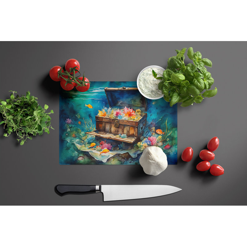 Treasure Chest Glass Cutting Board Large