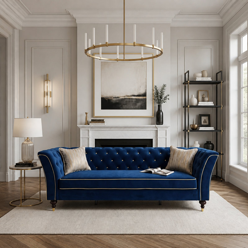 Canapé capitonné de luxe de 227 cm (89,5 pouces) avec accoudoirs arrondis et design traditionnel