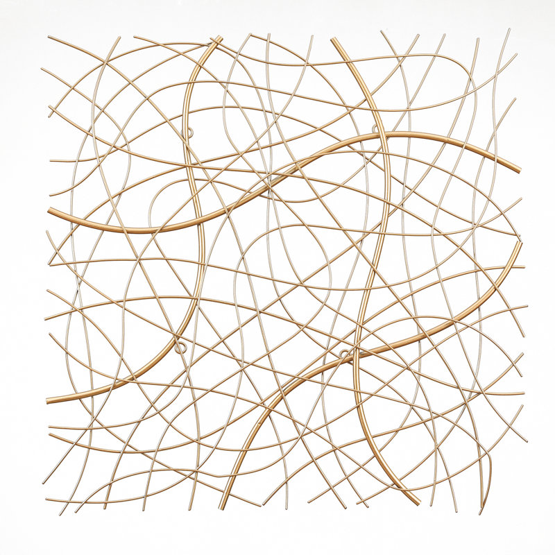 Décoration murale abstraite carrée en métal, H 26,4 po x l 26,4 po x P 1,8 po, Doré