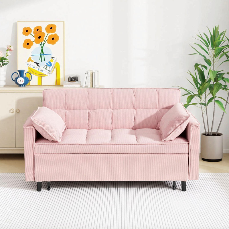 Canapé-lit modulaire 54,30 po Corduroy, Velours côtelé rose