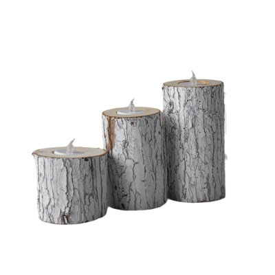 Ensemble de 3 bougeoirs en bois rustique