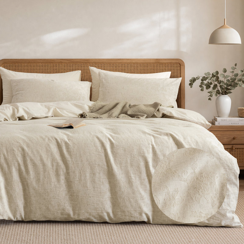 Ensemble de housse de couette en jacquard de coton et lin texturé, Twin  Duvet Cover + 1 Twin Sham