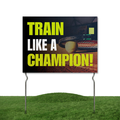 Train Like a Champion! Yard Sign by DC | 24"x18" Double Sided Tennis Garden Sign with 13” Metal Stakes | Outdoor Signs Waterproof for Lawn, Patio, Sidewalk & House | Set of 5 | Made in USA