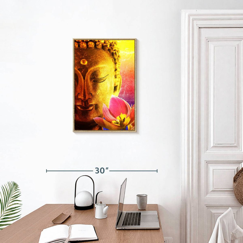 Superbe Bouddha, Cadre flottant en bois naturel, 17 po x 25 po