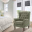 Button-Tufted Wingback Accent Chair - Solid Wood Legs with Rolled Arm &Thick Padded Cushion-603724950-575355502