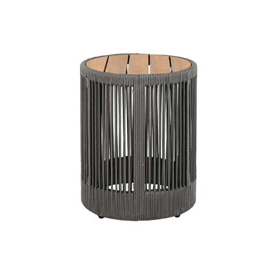Sinhane Patio Woven Rope Side Table With Acacia Wood Top