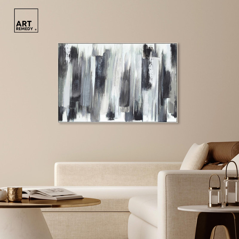 Modern Black and White Abstract Canvas Art with Silver Frame
