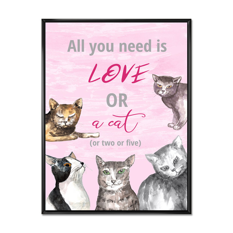 Carte pour les amateurs de chat - Peinture sur toile, Cadre flottant noir, H 44 po x l 34 po x P 1,5 po