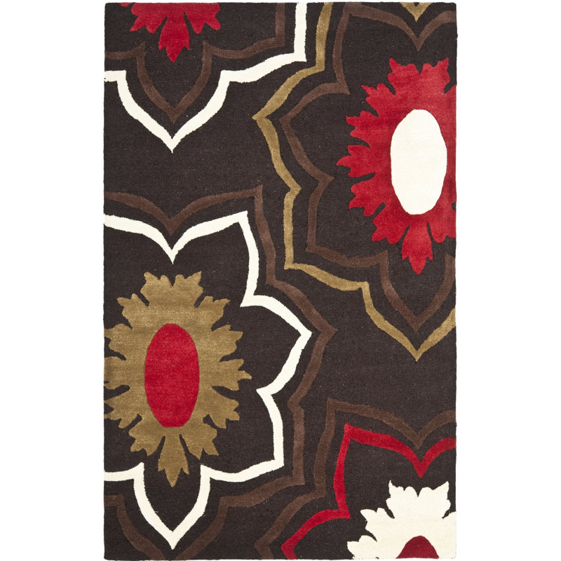 Candelo Hand Tufted Wool/Viscose Floral Rug in Red/Brown, Rectangle 3'6" x 5'6"