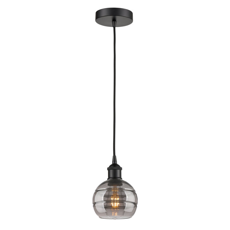 Luminaire suspendu 1 lumière Edison Bienes-616-G556, Gris fumée clair, H 7,88 po x l 5,88 po x P 5,88 po, Noir mat