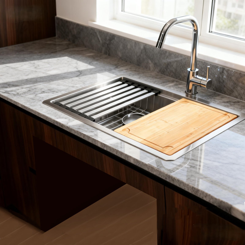 23" X 18" X 6" Undermount Workstation Kitchen Sink Stainless Steel Single Bowl ADA Sinks, Stainless Steel