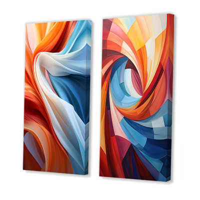 " Blue Brown Fractal Spiral " 2 - Pieces