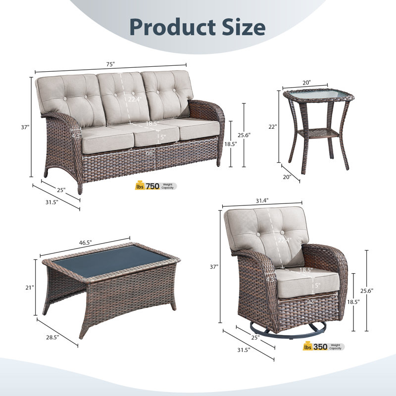 7-Piece Patio Furniture Set, All-Weather Outdoor Seating Set With Swivel Glider Chairs, Beige