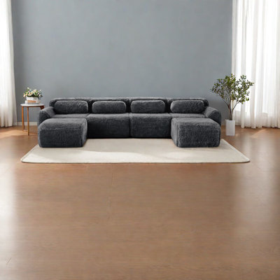 Ergonomic Plush Modular Sofas, Dark Grey Velvet For Living Rooms