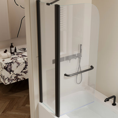 43 In. Wide X 58 High Shower Door For Tub: Matte Black Aluminium Alloy, 6mm Tempered Glass Build Alloy Black, Design