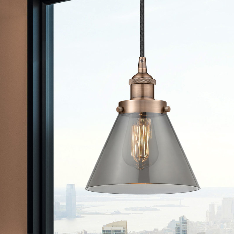 Mini-luminaire suspendu 1 lumière Cone, H 9,75 po x l 7,75 po x P 7,75 po, Gris, Cuivre