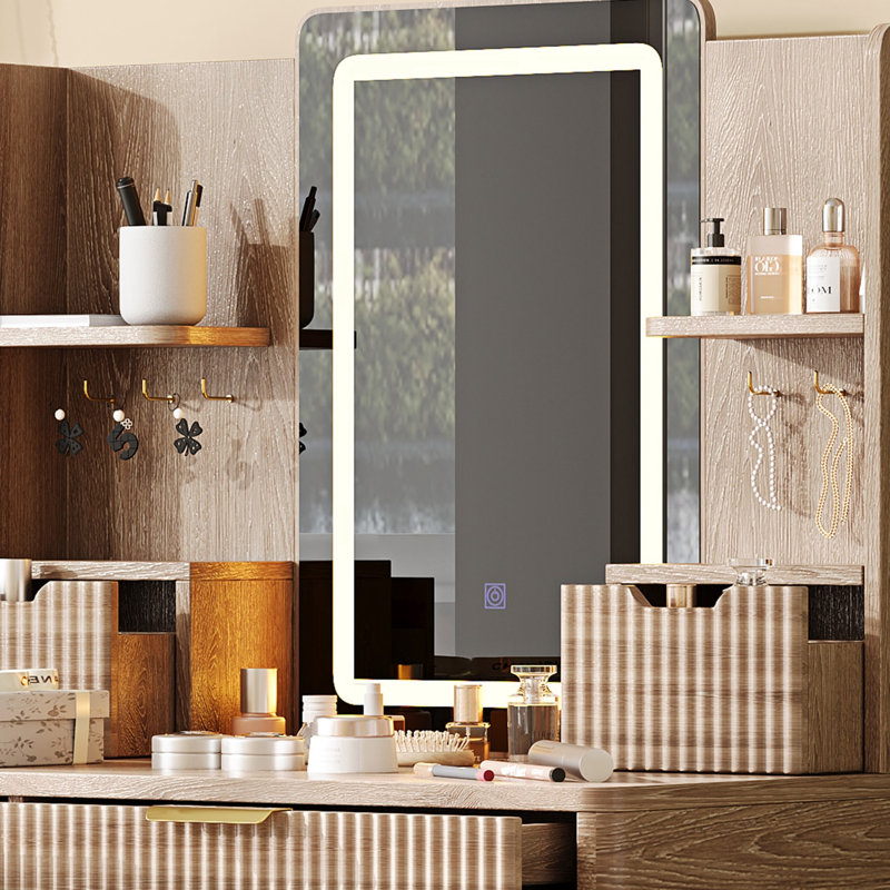 Coiffeuse avec miroir à lumière DEL 11 tiroirs, coiffeuse et éclairage réglable P 15,7 po x l 45,3 po x H 59,5 po