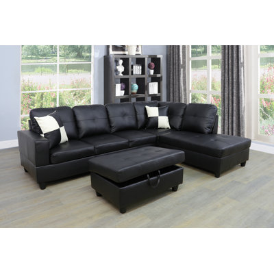 Faux Leather Sectional Sofa with Ottoman